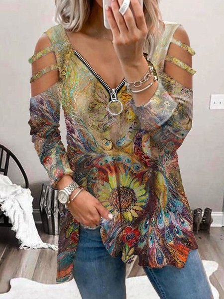 Astratto Maniche Lunghe Statement Top, Come immagine, T-Shirts