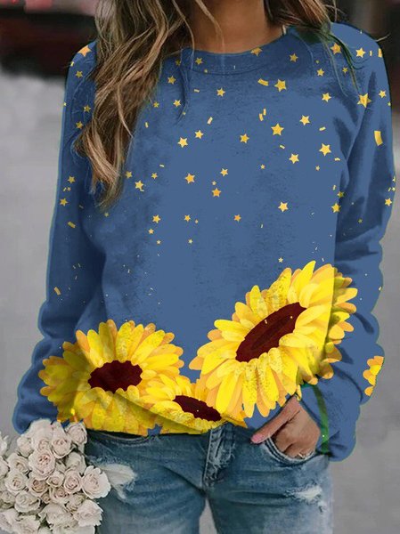 

Long Sleeve Casual Sunflower Print Sweatshirt, As picture, Hoodies & Sweatshirts