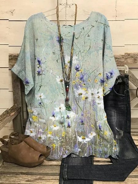 

Casuale Stampata Floreale Mezza Manica Dritto Camicie & Top, Fiore, Blouses & Shirts