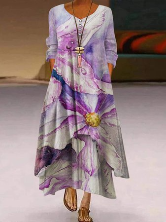 

Casual Long Sleeve Dresses, Purple, Maxi Dresses