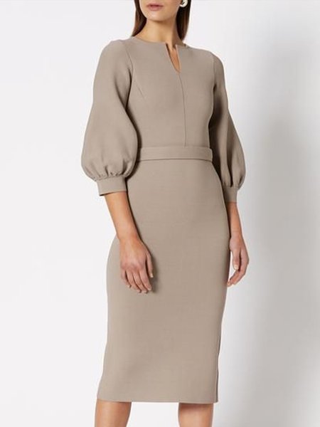 

Elegant Solid Half Sleeve Dress, As picture, Midi Dresses