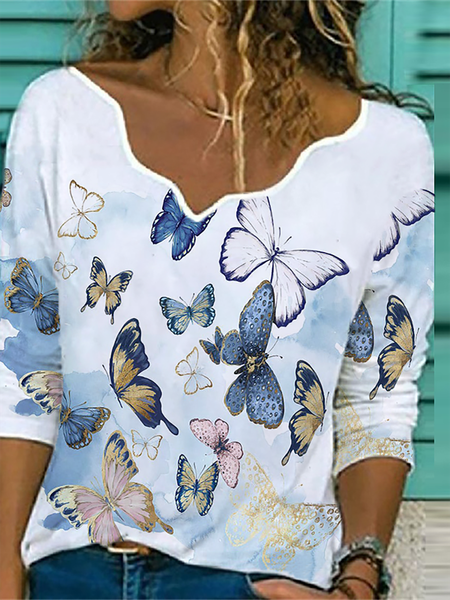 

Farfalla Stampato Dritto Camicie & Top, Bianco, T-Shirts