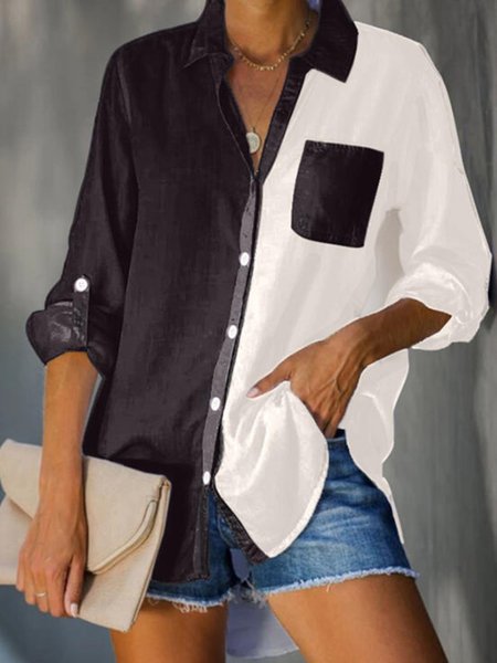 

Camicie & Top Tasche Maniche Lunghe Scollo a V Misto Cotone, Multicolore, Blouses & Shirts