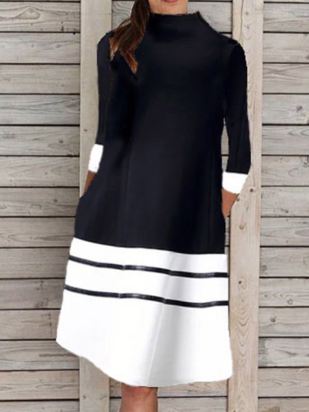 

Casuale Maniche Lunghe dolcevita A-line Abito, Nero, Casual Dresses