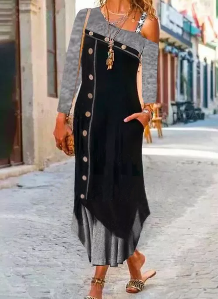 

Spalla Nuda Casuale Tinta unita Abito, Nero, Maxi Dresses