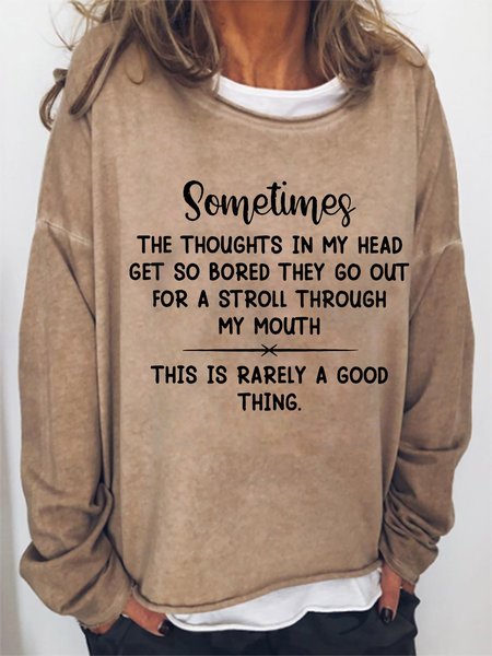 

The Thoughts In My Head Get So Bored Graphic Long Sleeve Sweatshirt, Light brown, Hoodies&Sweatshirts
