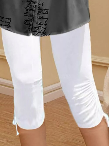Drawstring Casual Cotton-Blend Pants, White, leggings