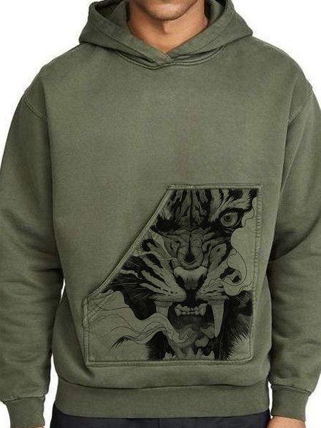 

Men's Tiger Hooded Sweatshirt, Green, Men