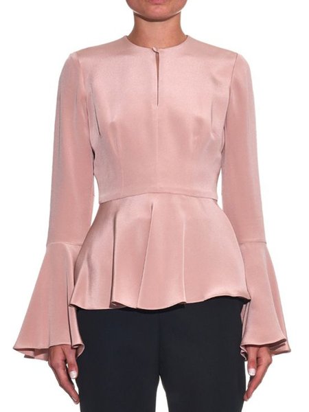 

Crew Neck Long Sleeve Satin Work Shirt, Pink, Blouses and Shirts