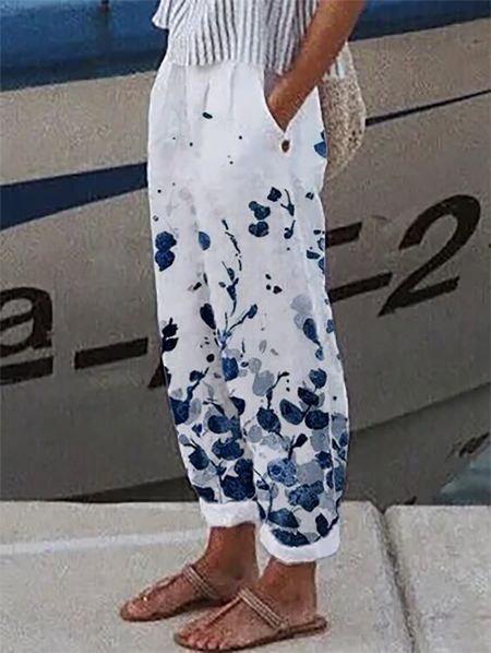 

Stampata Floreale Casuale Pantaloni, Blu, Pants