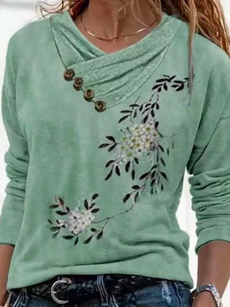 

Maniche Lunghe Casuale Floreale Camicie & Top, Verde, Blouses & Shirts
