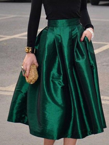 

Vintage Plain Skirts, Green, Midi Skirts