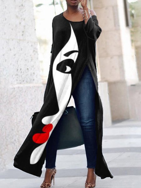 

Casual Crew Neck A-Line Long Sleeve Shirt, Black, Blouses and Shirts