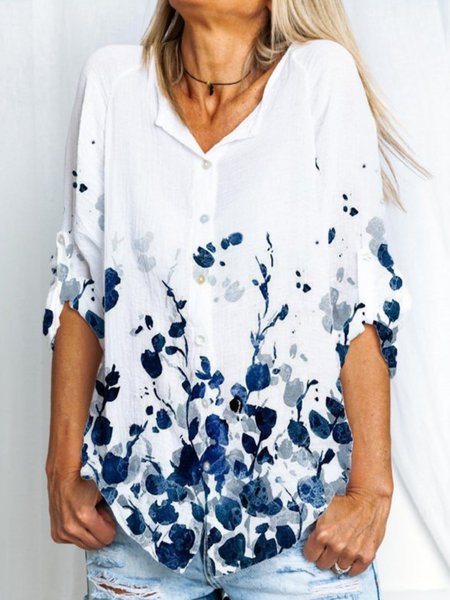 

Casuale Stampato Girocollo 3/4 Manica Top, Bianco, T-Shirts