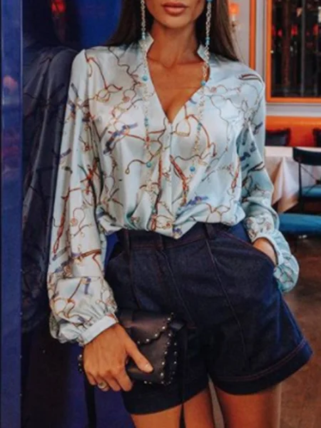 

Elegant Printed Long Sleeve Shift Top, As picture, Blouses and Shirts