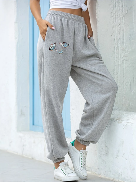 

Butterfly Cotton-Blend Pants, Gray, Pants