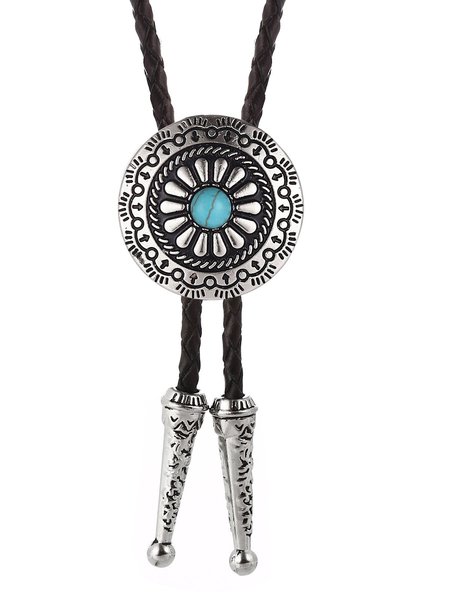 

Retro Literary Pattern Turquoise Tie, As picture, Belt
