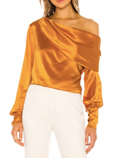 

Spring Fall Elegant A-line Simple Satin Long Sleeve Asymmetric Tops, Yellow, Blouses and Shirts