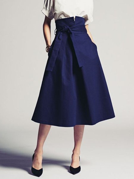 

A-Line Plain Work Elegant Skirt, Blue, Midi Skirts