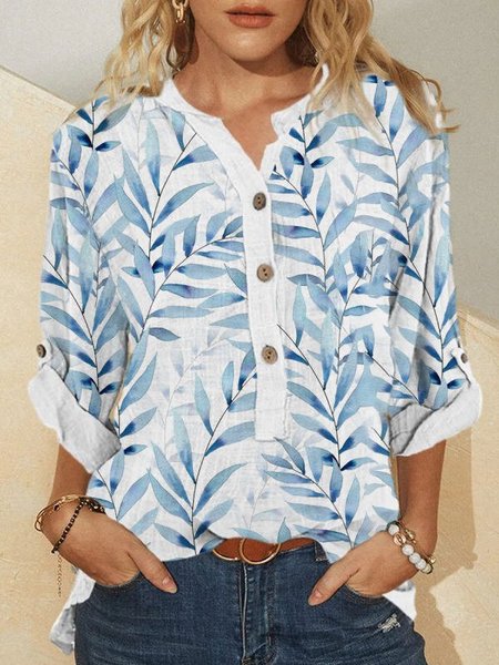 

Casual Leaves Long Sleeve Shirt & Top, Blue, Long Sleeves