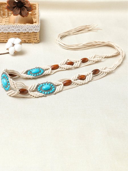 

Ethnic Style DIY Turquoise Braided Belt, 4#, Belts