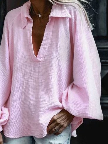 

Casual loose polyester cotton retro shirt & top, Pink, Blouses & Shirts