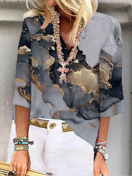 Vacanza Scollo a V Ombre/Tintura a nodi Camicie & Top, Nero, Blouses & Shirts