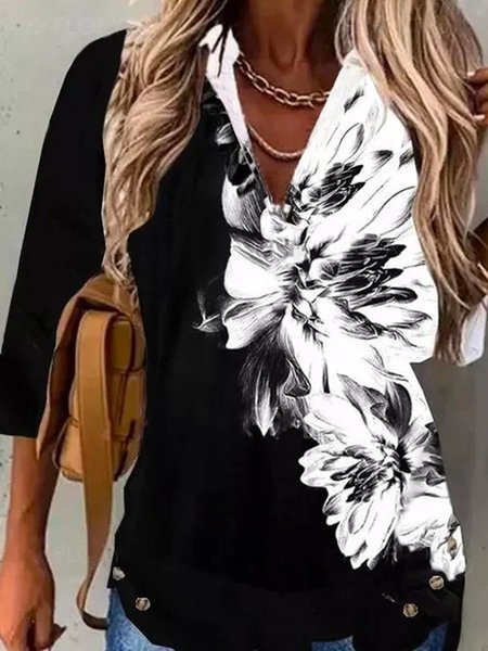 

Casuale Maniche Lunghe Camicie & Top, Bianco-nero, T-Shirts