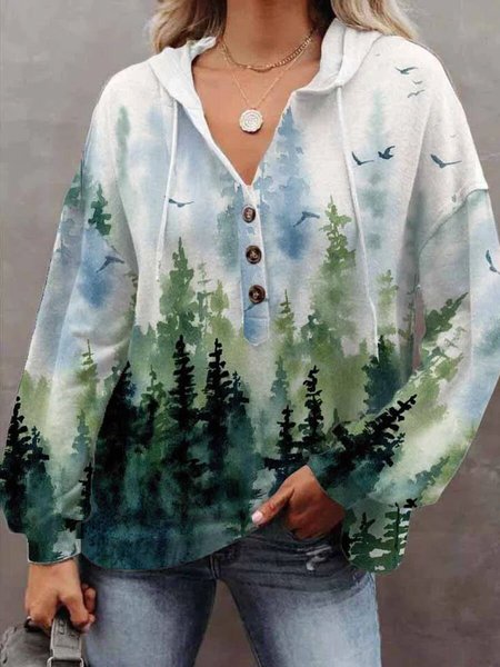 

Leaves Long Sleeve Casual Sweatshirt, As picture, Sweatshirts & Hoodies