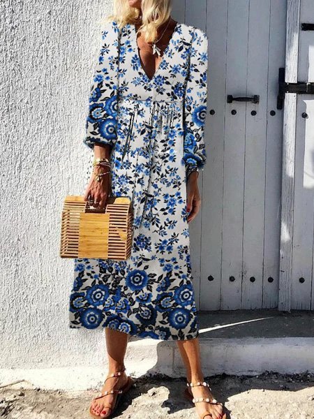 

Bohemian Floreale Abito, Bianco, Dresses