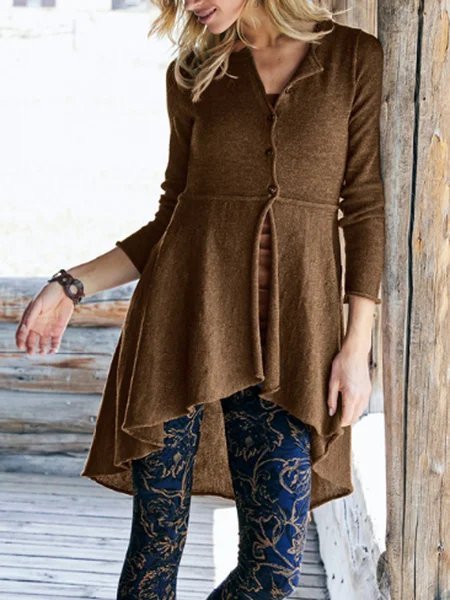 

Casual Solid Long Sleeve Cotton-Blend Outerwear, Coffee, Outerwear