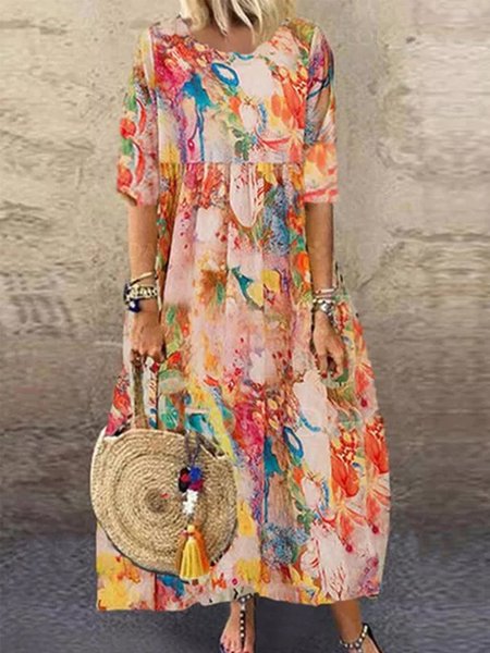 

Vintage Floral-print Knitting Dress, Multicolor, Dresses