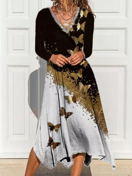 

Abito Casuale Stampato Floreale Animale, Nero, Midi Dresses