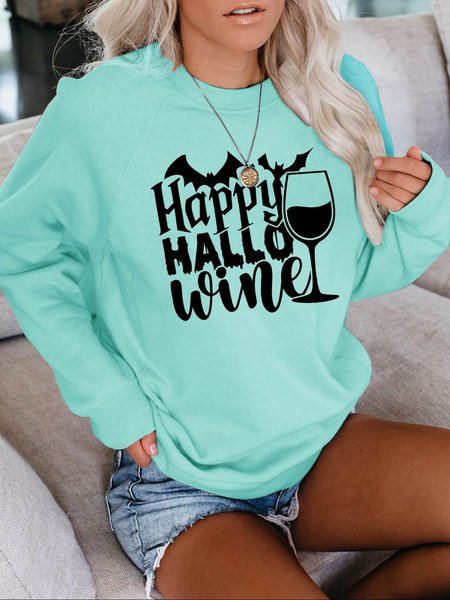 

Halloween Wine Glass Graphic Long Sleeve Casual Sweatshirt, Green, Hoodies&Sweatshirts