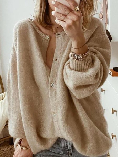 

Casual Front Button Down Soft Sound Cardigan Sweater, Khaki, Sweaters