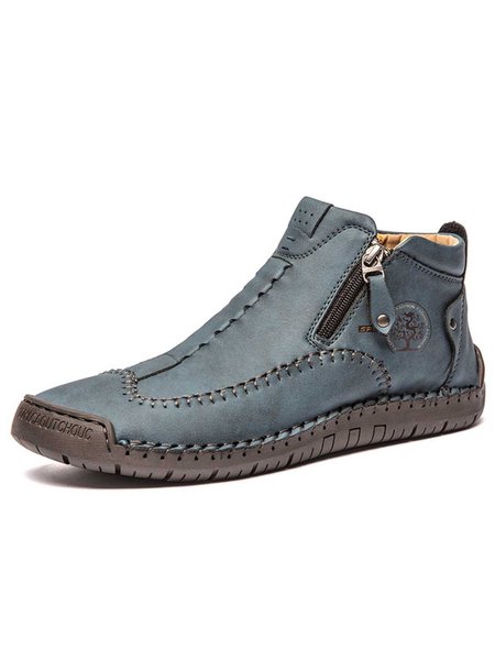

Retro Outdoor Hand-woven Large Size Zipper Ankle Hiking Boots, Blue, Men's flat & loafers