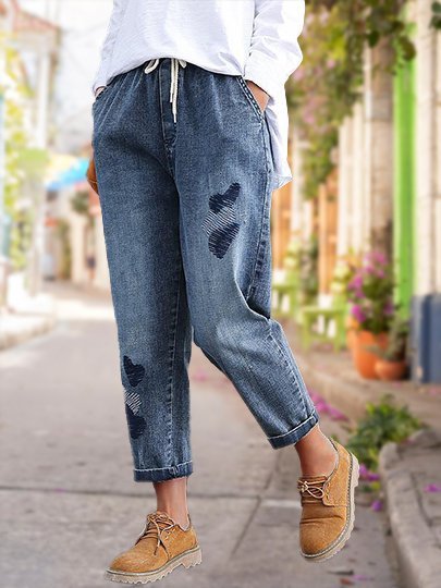

Denim Casual Women Pants, As picture, Pants