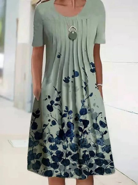 

Maniche Corte Dritto Floreale Girocollo Abito, Come immagine, Midi Dresses
