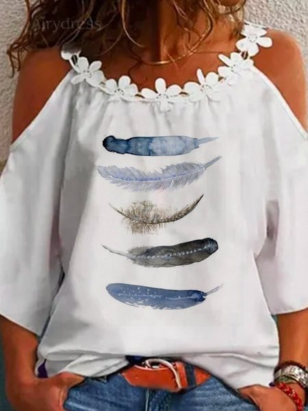 

Cotton-Blend Casual Half Sleeve Shirts & Tops, White, Blouses & Shirts