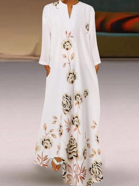 

Floral Casual Long Sleeve Dresses, As picture, Maxi Dresses