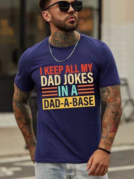 

I Keep All My Dad Jokes In A Dad A Base Men‘s Casual Cotton Shirts & Tops, Deep blue, T-shirts