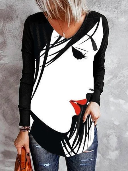 

Maniche Lunghe Casuale Top, Nero, Blouses & Shirts