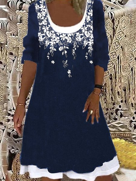 

Long Sleeve Cotton-Blend Casual Dresses, Purplish blue, Midi Dresses