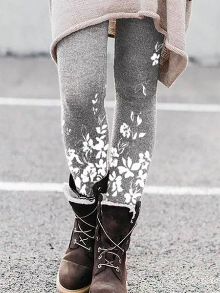 

Floral Sheath Casual Pants, Gray, leggings