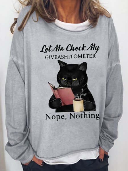 

Let Me Check My Giveashitometer Nope Nothing Cat Graphic Casual Sweatshirt Top, Light gray, Hoodies&Sweatshirts