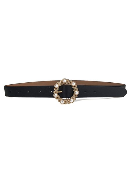 

Retro Alloy Hollow Pearl Belt, Black, Belt