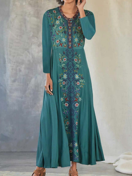 

Shift Floral Casual Cotton-Blend Dresses, Green, Maxi Dresses