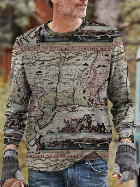 

Men's casual long-sleeved printed T-shirt, Color1, Men's t-shirts
