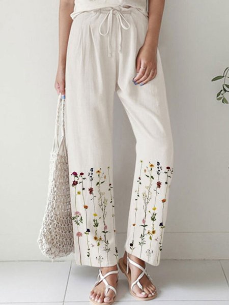 

Casuale Stampata Floreale Pantaloni, Bianco, Pants
