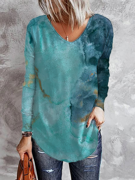 

Stampato Maniche Lunghe Top, Blu, Blouses & Shirts